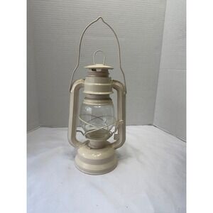 Vintage Style Cream Metal Hurricane Lantern Decorative Glass Globe Farmhouse